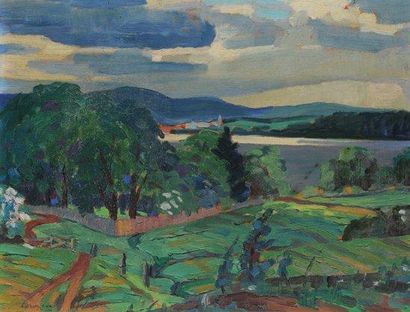 LAW, Charles Anthony Francis (1916-1996) "The rain cloud Île d'Orléans" Huile sur...