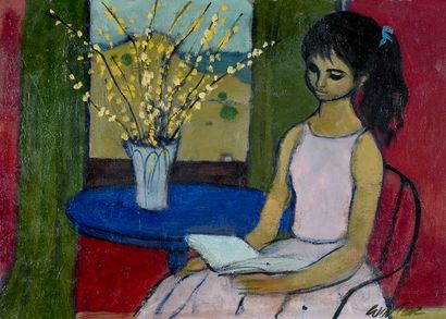 null WINTER, William Arthur (1909-1996)
"By the Window"
Huile sur toile cartonnée
Signée...