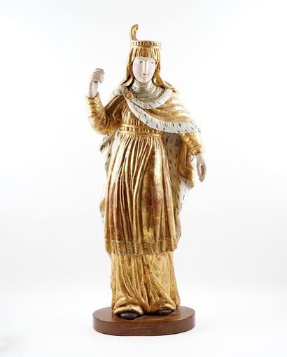 null EUROPE 

Statuette of a royal figure in polychrome gilded wood. She is wearing...