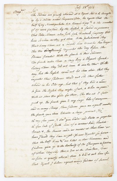 null Guerre de Sept Ans en Amérique : Manuscrit relatif à la défaite de George Washington...