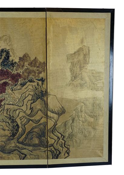 null JAPON / JAPAN 



Japanese style screen enhanced with gilding. We see riders...