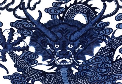 null CHINE / CHINA

Vase Bianhu bleu et blanc décoré d'un dragon. Marque du règne...
