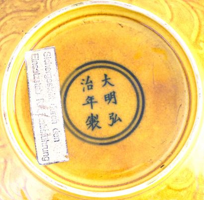 null CHINE / CHINA

Bol en porcelaine à glaçure jaune décoré de dragons. Marque du...
