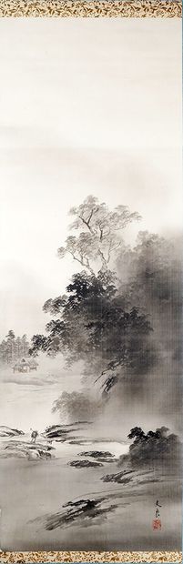 null JAPON / JAPAN 

Peinture à l’encre sur papier
Japon, XXe siècle

183 x 48,5cm
72...