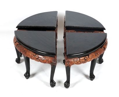 null CHINA / CHINE 

Lacquered and painted wood coffee table and four stools with...