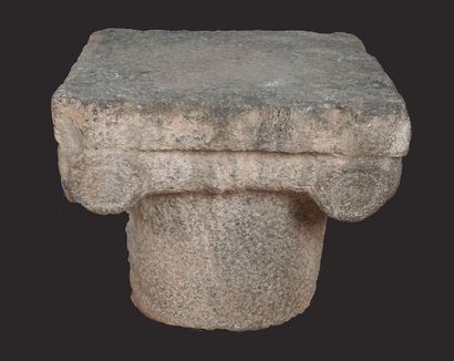 null Roman basalt ionic column capital, four-sided square top over a carved frieze...