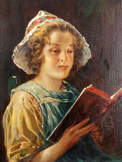 null BRUNNER, Josef (1826-1893)
Jeune fille au livre
Huile sur panneau
Signée en...