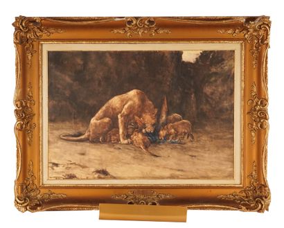 null SWAN, John Macallan (1847-1910)
"Lioness and Cubs" 
Aquarelle
Signée en bas...