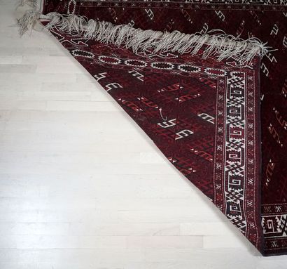 null Persian Turkoman Tribal tent flap rug, 
Yamoud Design, wool on wool 
Circa 1940

280...