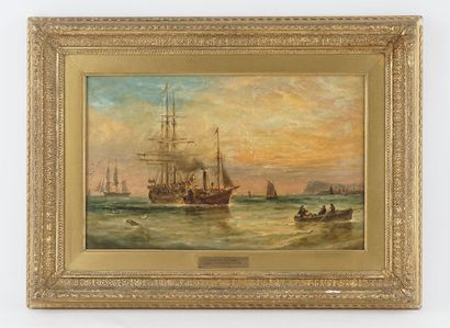 null COOKE, Edward William (1811-1880)
"Coming up the Thames"
Oil on board
Signed...