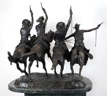 null D'après Frederic REMINGTON (1861-1909)
"Coming Thru the Rye"
Bronze sur socle...
