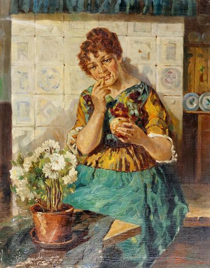 null BRUNNER, Josef (1826-1893)
Jeune fille au fruit
Huile sur toile
Signée en bas...