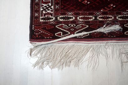 null Persian Turkoman Tribal tent flap rug, 
Yamoud Design, wool on wool 
Circa 1940

280...