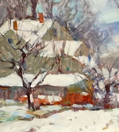 null ADAMS, Chauncey M. (1895-1965)
"Red barn"
Oil on masonite
Signed and dated on...