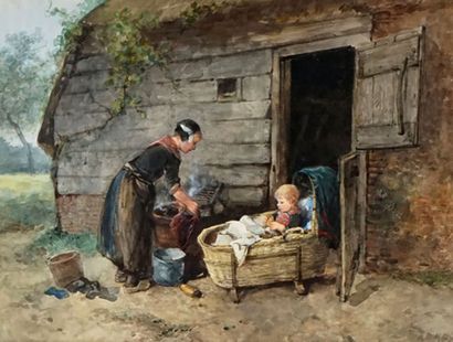 null TEN KATE, Johannes Marius (1859-1896)
Untitled - Familiy scene
Watercolor on...