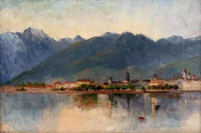 null SKELTON, Leslie James (1848-1929)
Lake by the mountains
Oil on canvas
Monogrammed...