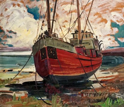 null CÔTÉ, Bruno (1940-2010)
"L'accalmie à Paquet, Baie St-Paul"
Oil on masonite
Signed...