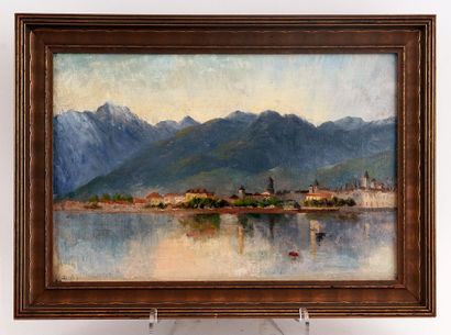 null SKELTON, Leslie James (1848-1929)
Lac au pieds des montagnes
Huile sur toile
Monogrammée...