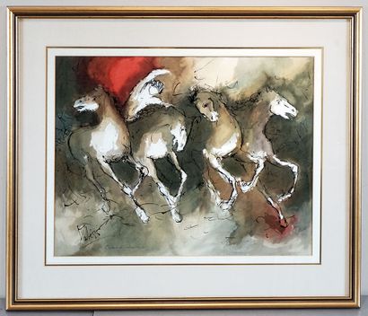 null DUBÉ, Marcelle (1975-)
"Chevaux et Cavaliers n.12"
Watercolour and ink
Signed...
