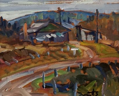 null AYOTTE, Léo (1909-1976)
"Sur une route de Mauricie"
Oil on masonite
Signed on...