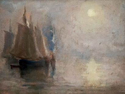 null HAMMOND, John A. (1843-1939)
"Ocean Mists, Bay of Fundy"
Oil on board
Signed,...