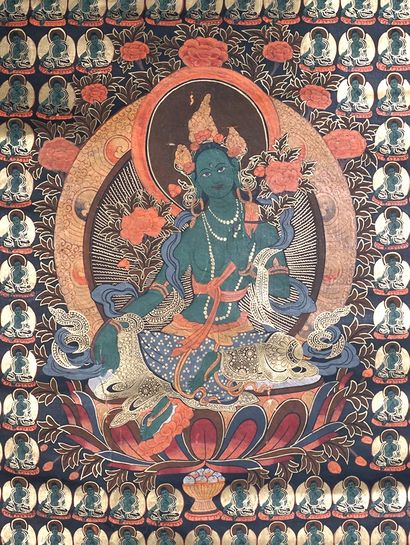 null SINO-TIBET 

Gilted sino-tibetan Buddhism Thangka of Green Tara. 

182 x 132cm...