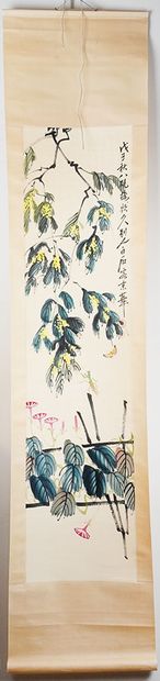 null ÉCOLE CHINOISE / CHINESE SCHOOL

Watercolor on paper scroll painting of a Butterfly's...