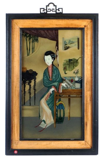 null CHINE / CHINA 

Fixed under glass, representing a young woman in a pavilion....