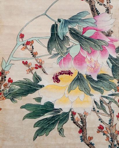 null ÉCOLE CHINOISE / CHINESE SCHOOL

Watercolor on paper scroll of a summer blossom....
