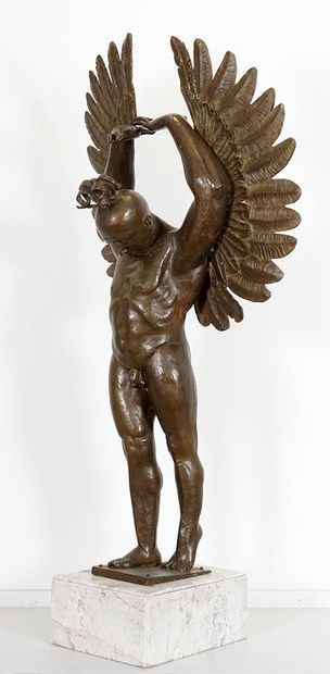 null DE DIOS, Juan (active 20th c.)
Standing winged man
Bronze with brown patina...