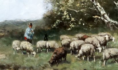 null SCHERREWITZ, Johan Frederik Cornelius (1868-1951)
"Leading the Herd to the Pond"
Signée...
