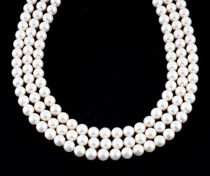 null PERLES / PEARLS
Lot de 3 colliers de perles Akoya de 7.5-8.0 cm sans fermoir.
Longueur:...