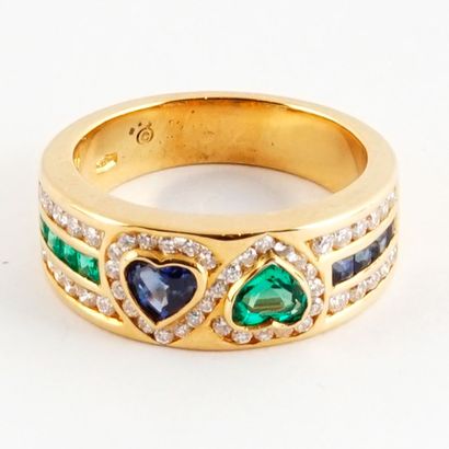 null 18K GOLD TANZANITES EMERALDS DIAMONDS
18K yellow gold ring adorned with two...