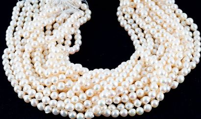 PEARLS
Lot of 15 semi-round Akoya pearl necklaces...
