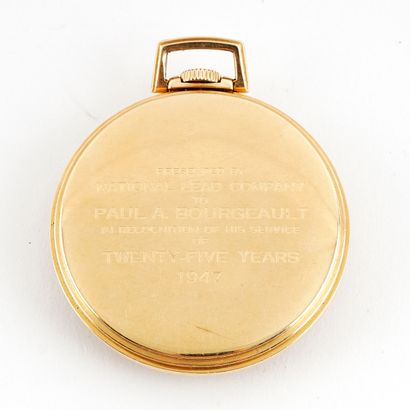 null HAMILTON 14K GOLD
Pocket watch in 14K yellow gold, 43mm diameter, golden dial,...
