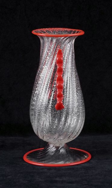null FRATELLI TOSO, attribué à

Vase en verre transparent et rouge avec inclusions...