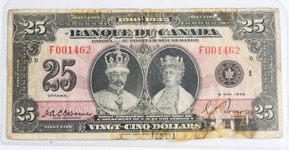null 25 CANADIAN DOLLARS (1935)
Banknote of 25 dollars of Canada of the year 1935,...