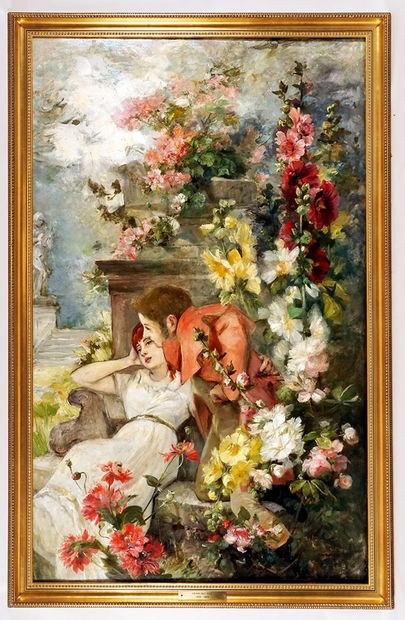 null BRET-CHARBONNIER, Claudia (1863-1951)
"Lovers in a Flower Garden"
Oil on canvas
Signed...