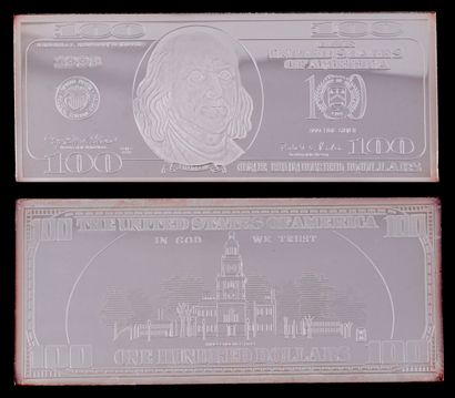null ONE HUNDRED DOLLARS (1998)
Double-sided plate of an American $100 bill in silver...