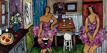 null HARVEY, Monique (1950-2001)
"Intérieur aux deux ballerines roses"
Oil on canvas
Signed...