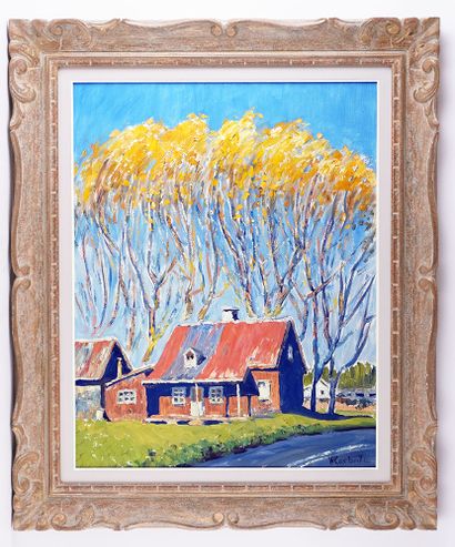 null CORBEIL, Wilfrid (1893-1979)
"La petite maison rose"
Oil on canvas board
Signed...