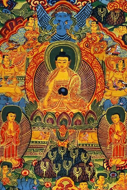 null NEPAL

Polychrome Thangka on canvas, representing Sakyamuni Buddha seated in...