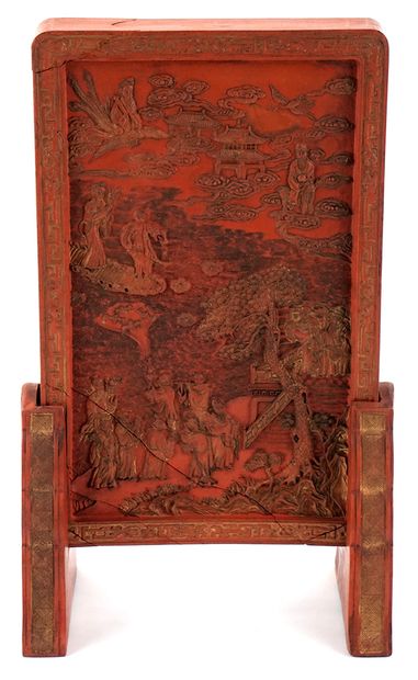 null CHINA

Table screen in cinnabar and gilding representing a prayer scene.

Dimensions:...