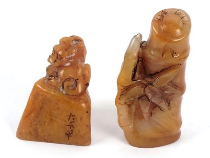 CHINA

Two yellow soapstone seals of the...