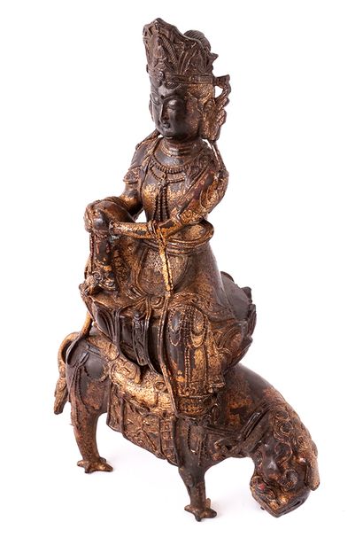 null CHINA

Formerly gold-lacquered bronze group, representing the goddess Guanyin...