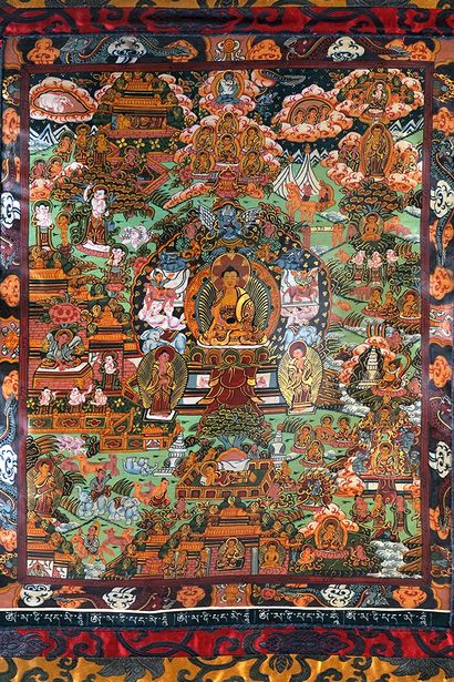 null NÉPAL 

Thangka polychrome sur toile, représentant le Bouddha Sakyamuni assis...