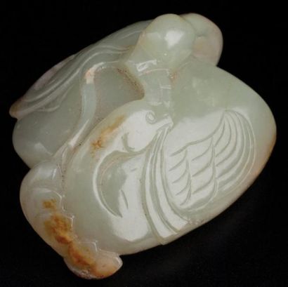 null ANTIQUE GROUPE SCUPTÉ DE DEUX CANARDS EN JADE CHINE Finement détaillé au moyen...