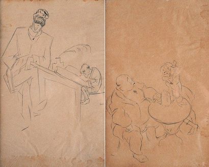 BORIS, Laszlo (1897-1924) Lot de 2 encres sur papier kraft représentant des caricatures....