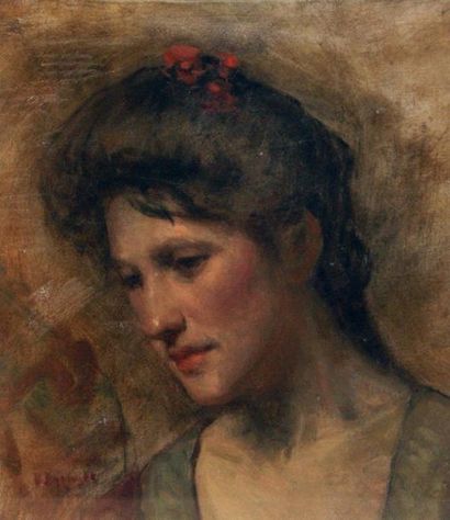 DYONNET, Edmond RCA (1859-1954) Portrait d'une élégante Huile sur toile Signée en...
