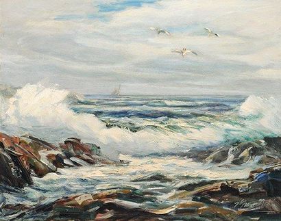GIUNTA, Joseph (1911-2001) "The surf of the Ocean, Atlantic Coast" Huile sur isorel...